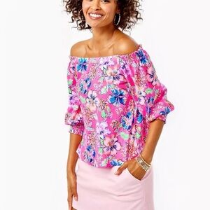 Lilly Pulitzer Pink Floral Off-Shoulder Blouse